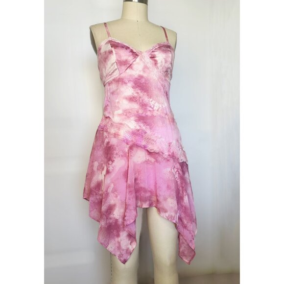Pink Tie Dye Handkerchief Dress, Womens Midi Length Spaghetti Strap Dress Small - Picture 1 of 17